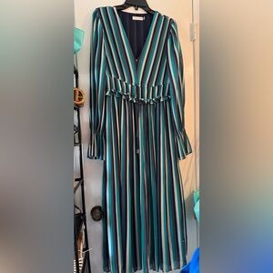 Ramy Brook Navy, Teal and Black Striped Dress